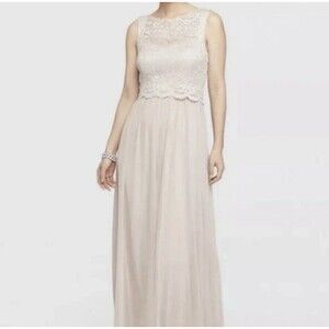 Nightway Champagne Lace Formal Empire Elegant Prom Wedding Dress Gown Size 14P
